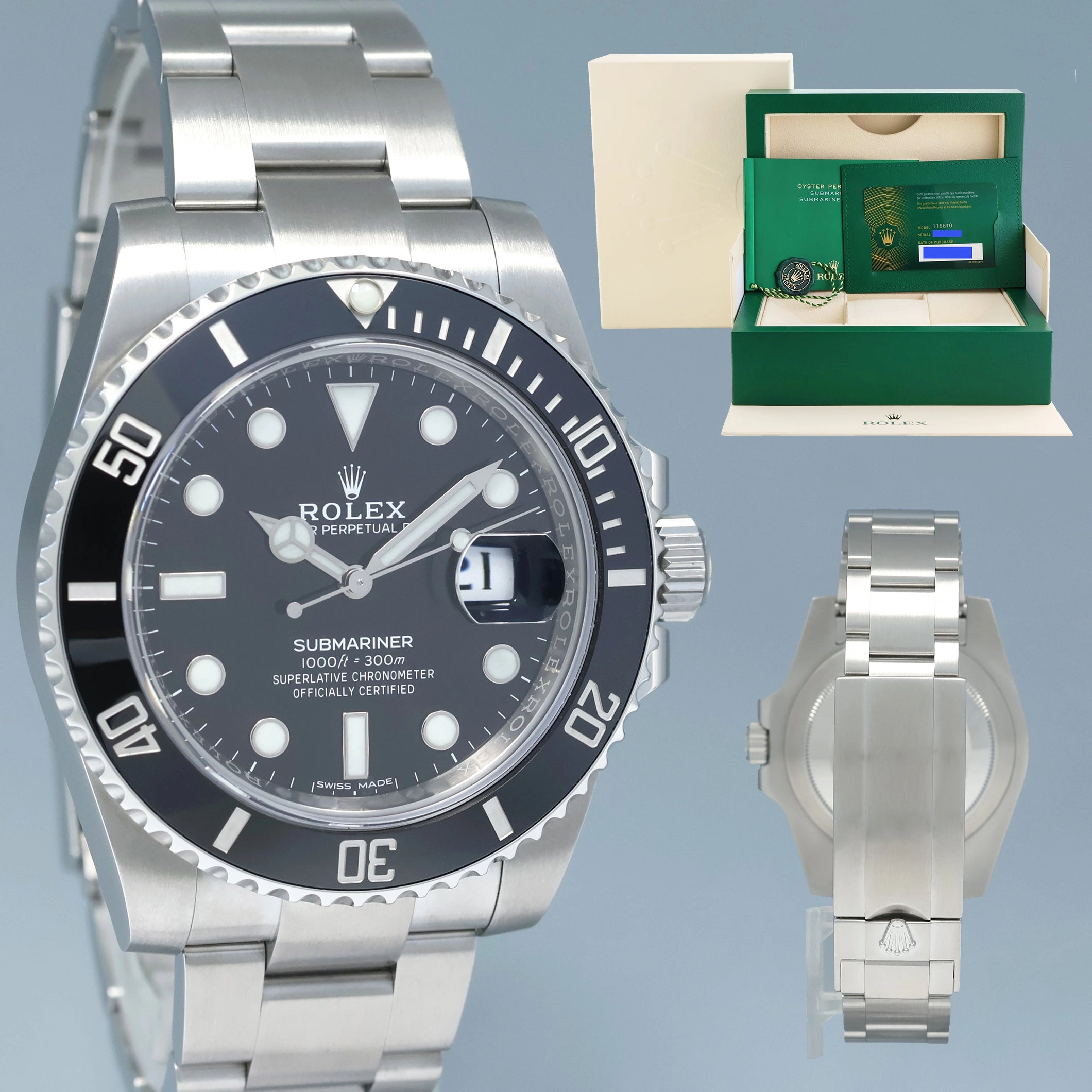 2020 NEW PAPERS Rolex Submariner Date 116610 LN Steel Black Ceramic Bezel 40mm Watch