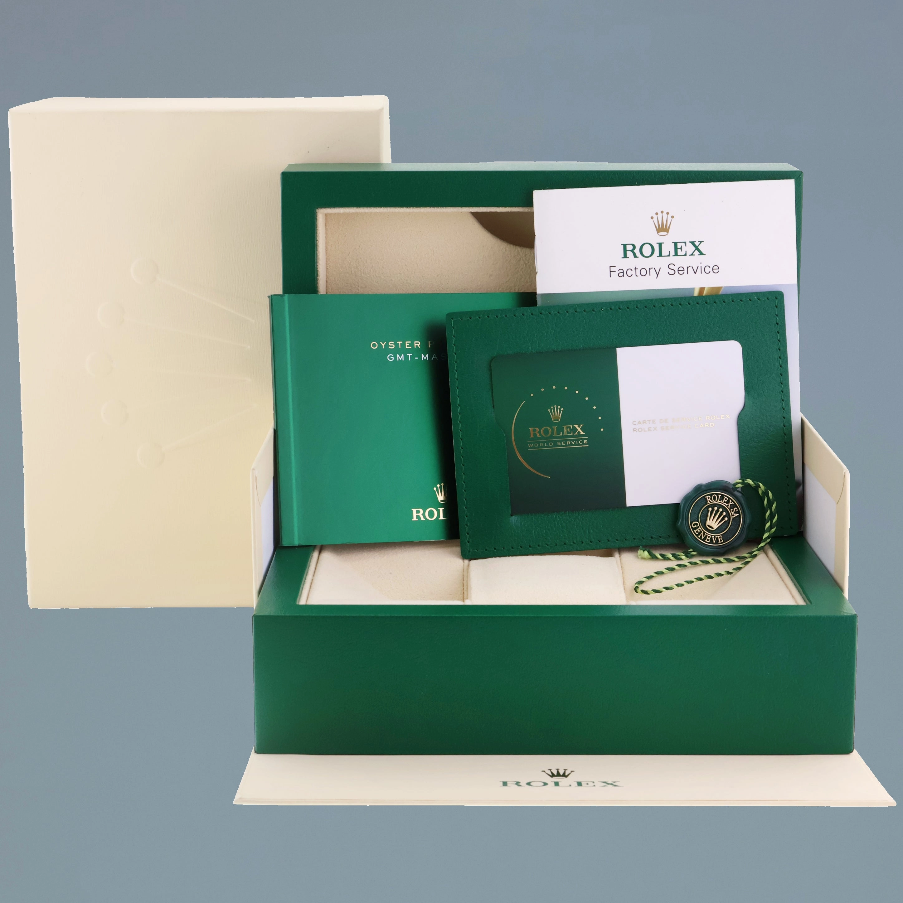 2025 RSC Service Papers Rolex GMT-Master II Pepsi White Gold Blue 116719BLRO Watch