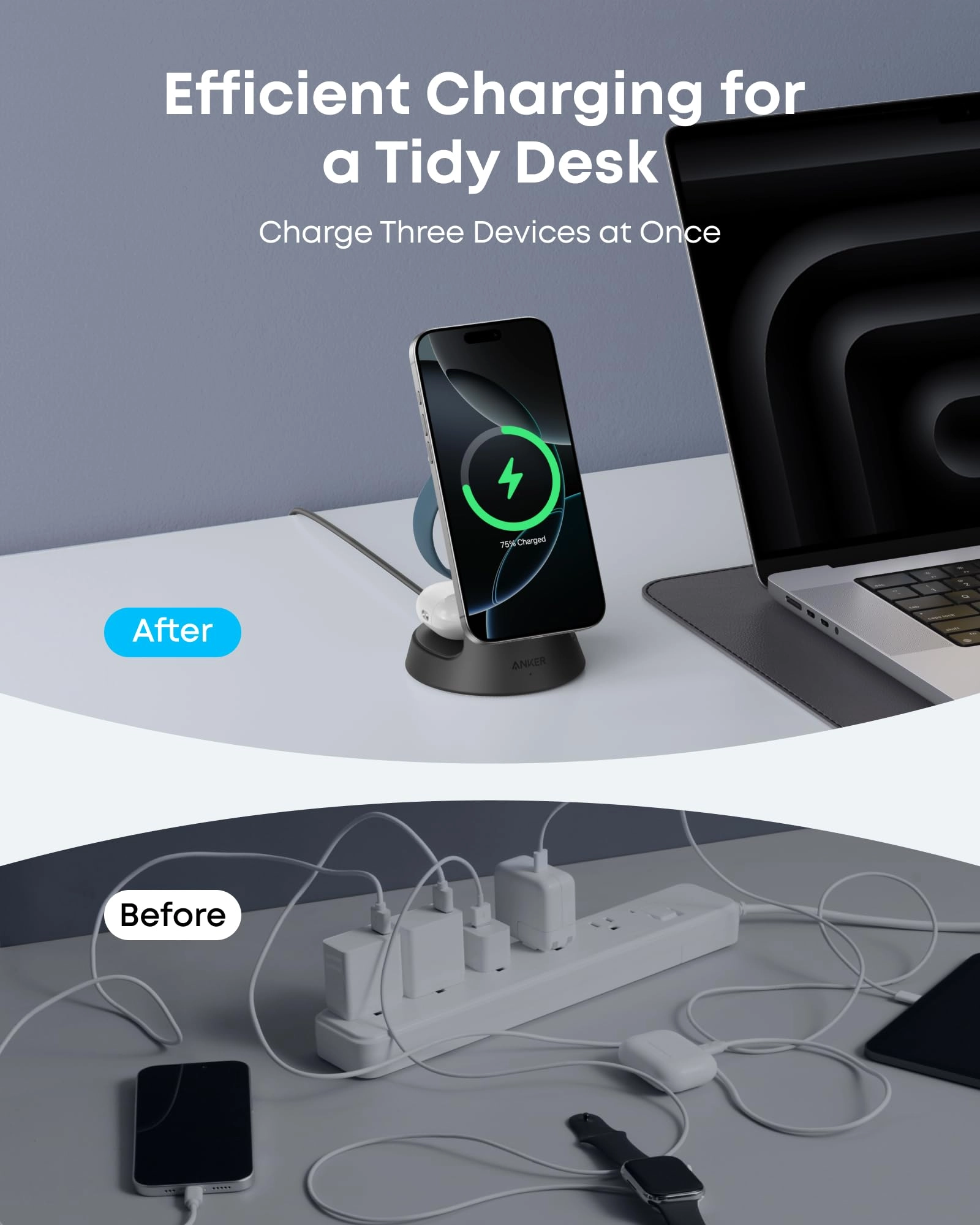 Anker MagGo Wireless Charging Station (3-in-1, Dock Stand) and  Power Bank (10K, Slim)