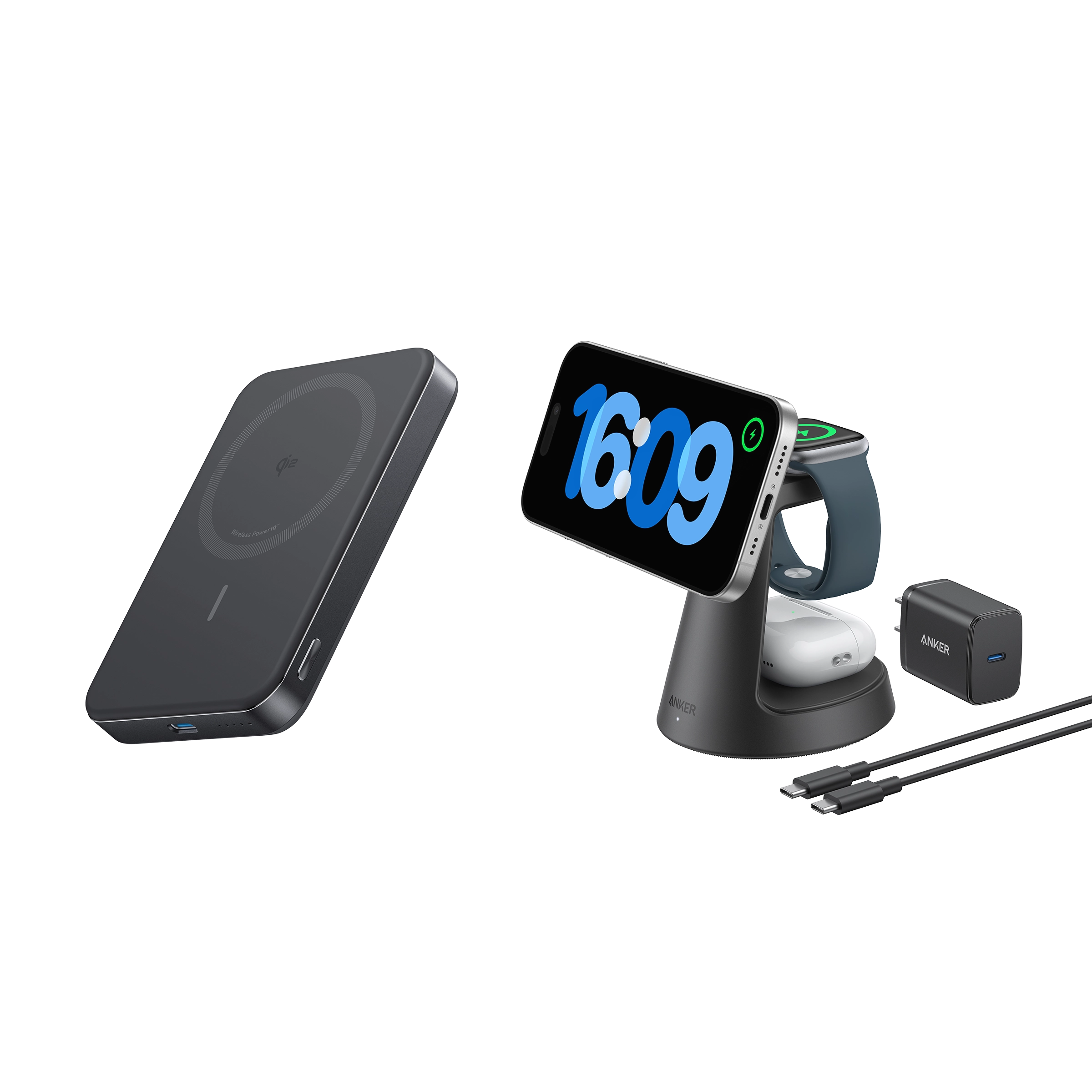 Anker MagGo Wireless Charging Station (3-in-1, Dock Stand) and  Power Bank (10K, Slim)