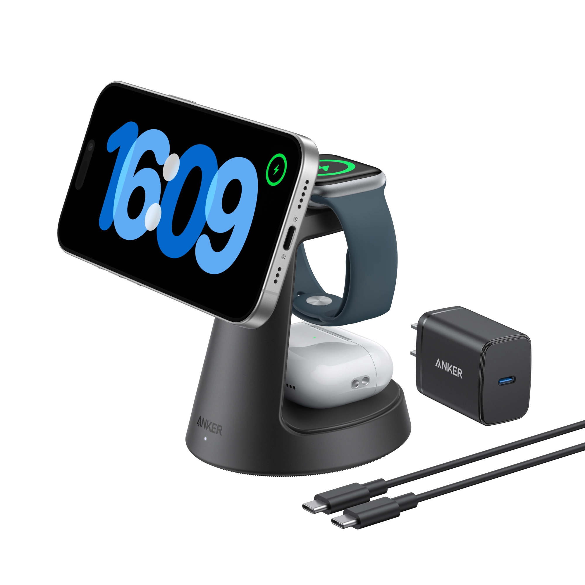 Anker MagGo Wireless Charging Station (3-in-1, Dock Stand) and  Power Bank (10K, Slim)