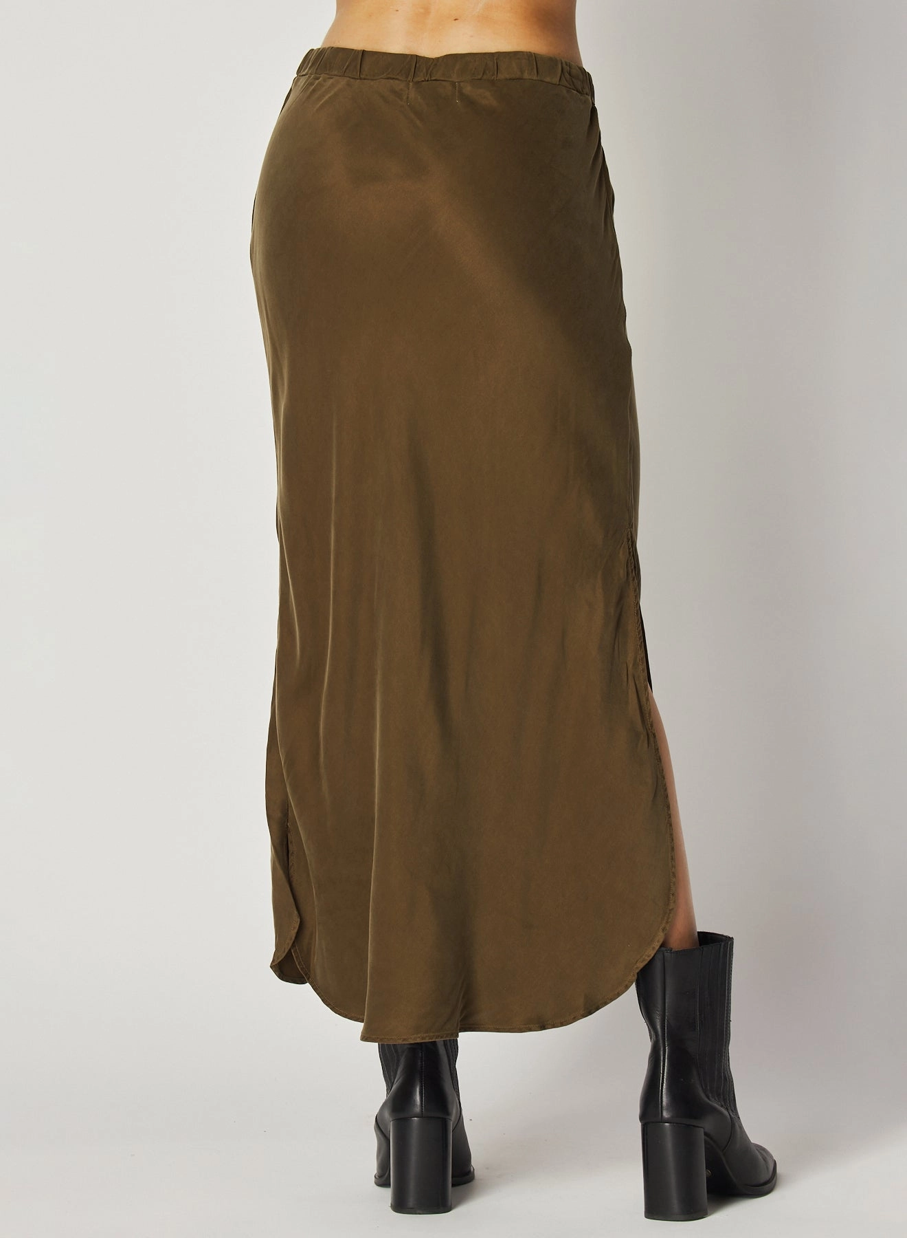Asymmetric Side Slit Bias Skirt - Autumn Olive
