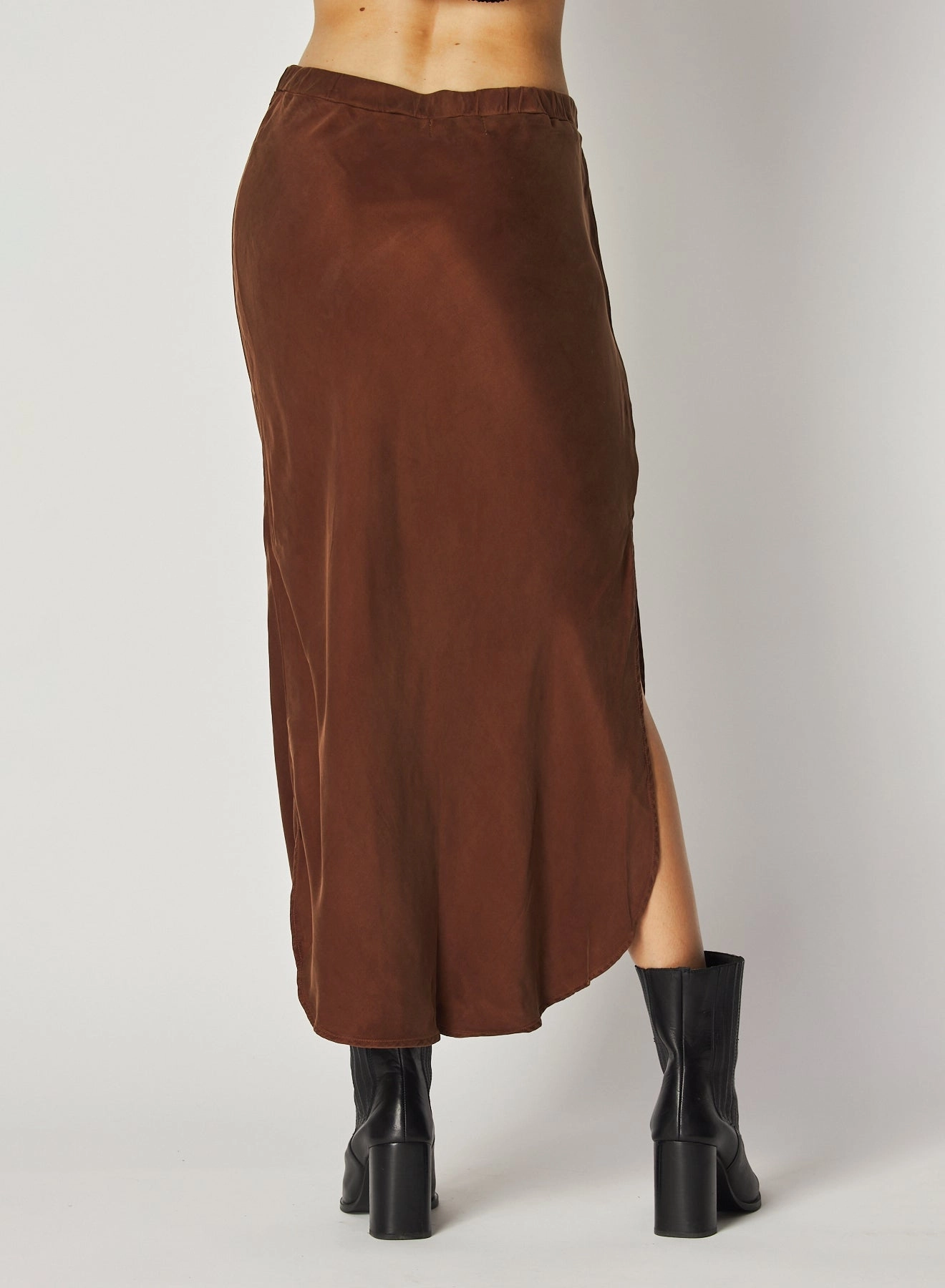 Asymmetric Side Slit Bias Skirt - Mahogany Brown