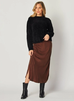 Asymmetric Side Slit Bias Skirt - Mahogany Brown