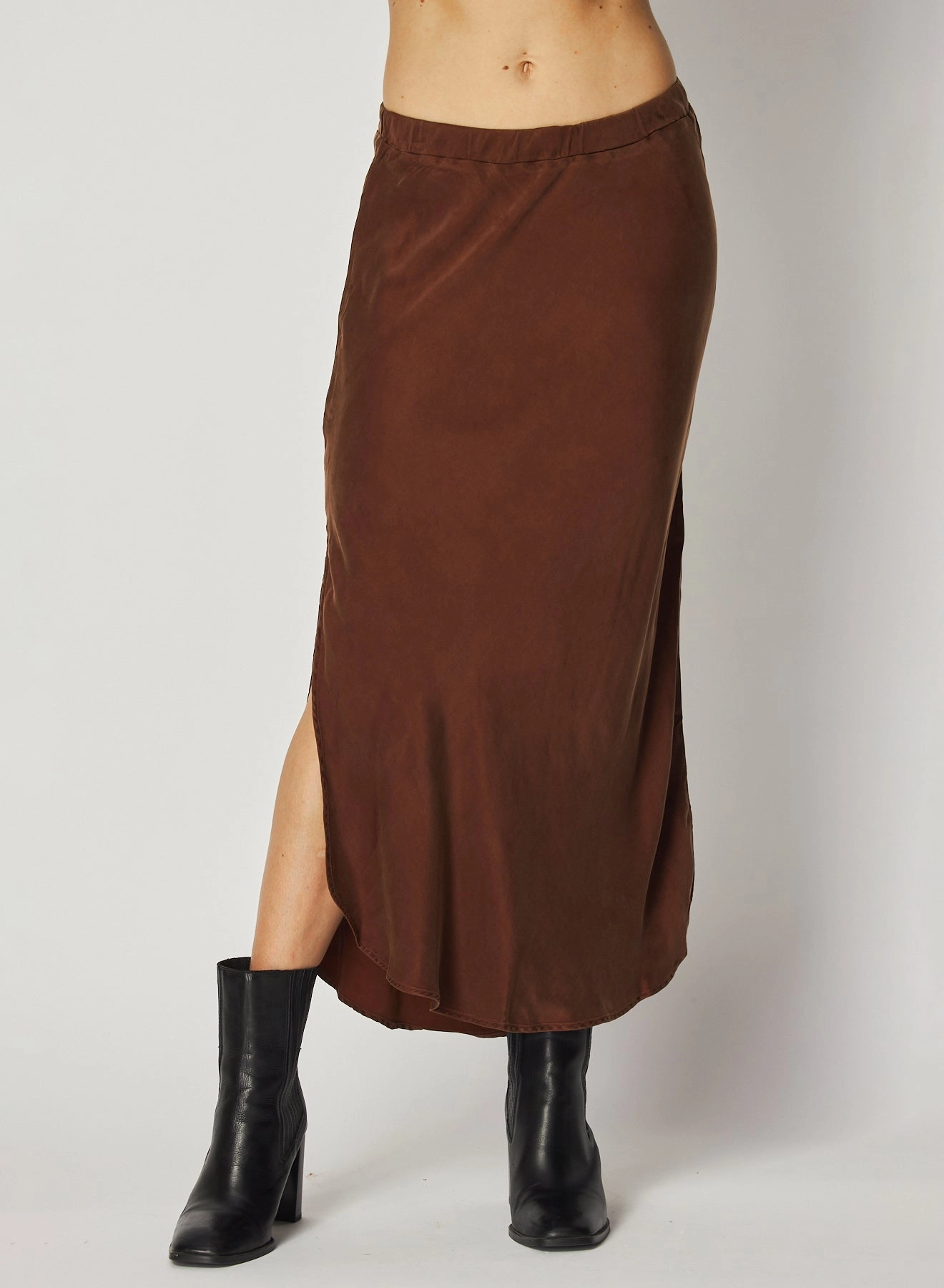 Asymmetric Side Slit Bias Skirt - Mahogany Brown