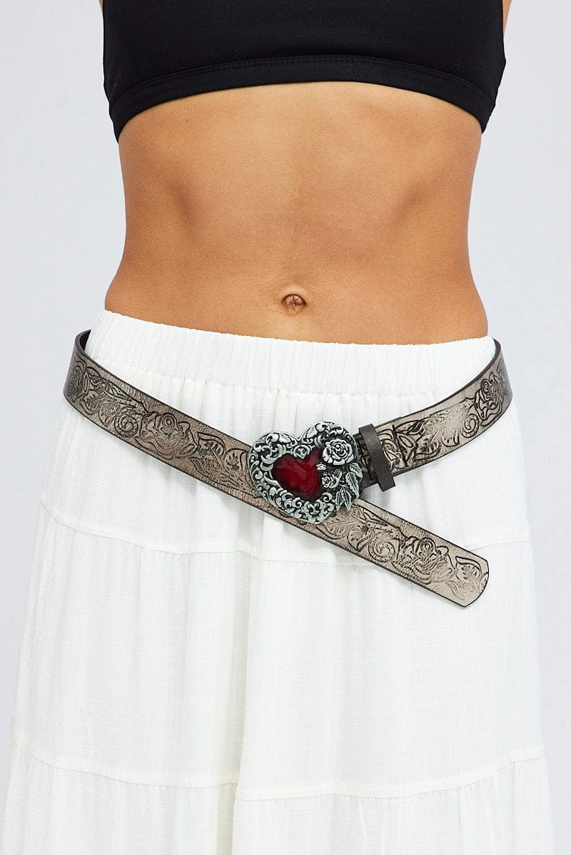 Brown Vintage Style Heart Buckle Belt