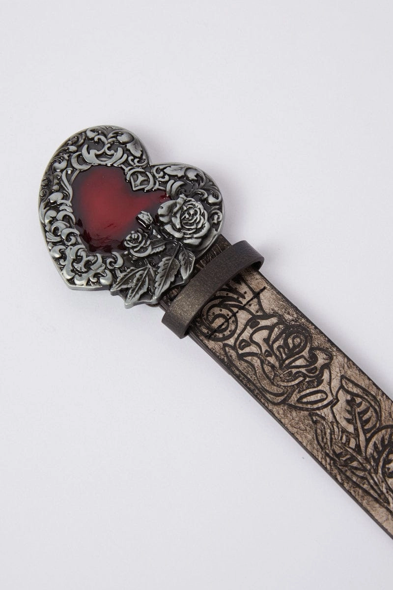 Brown Vintage Style Heart Buckle Belt