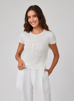 Cap Sleeve Henley - White