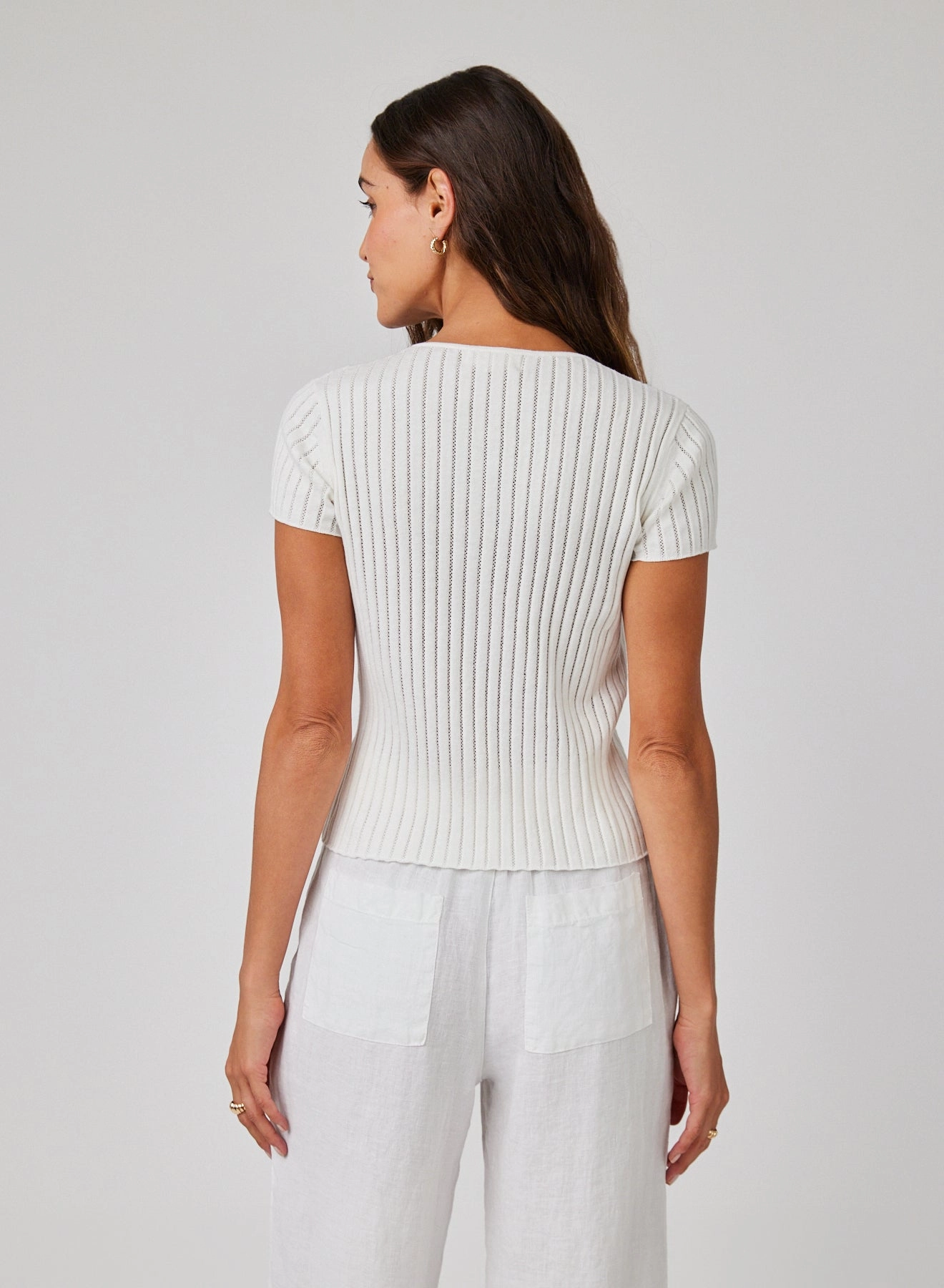 Cap Sleeve Henley - White