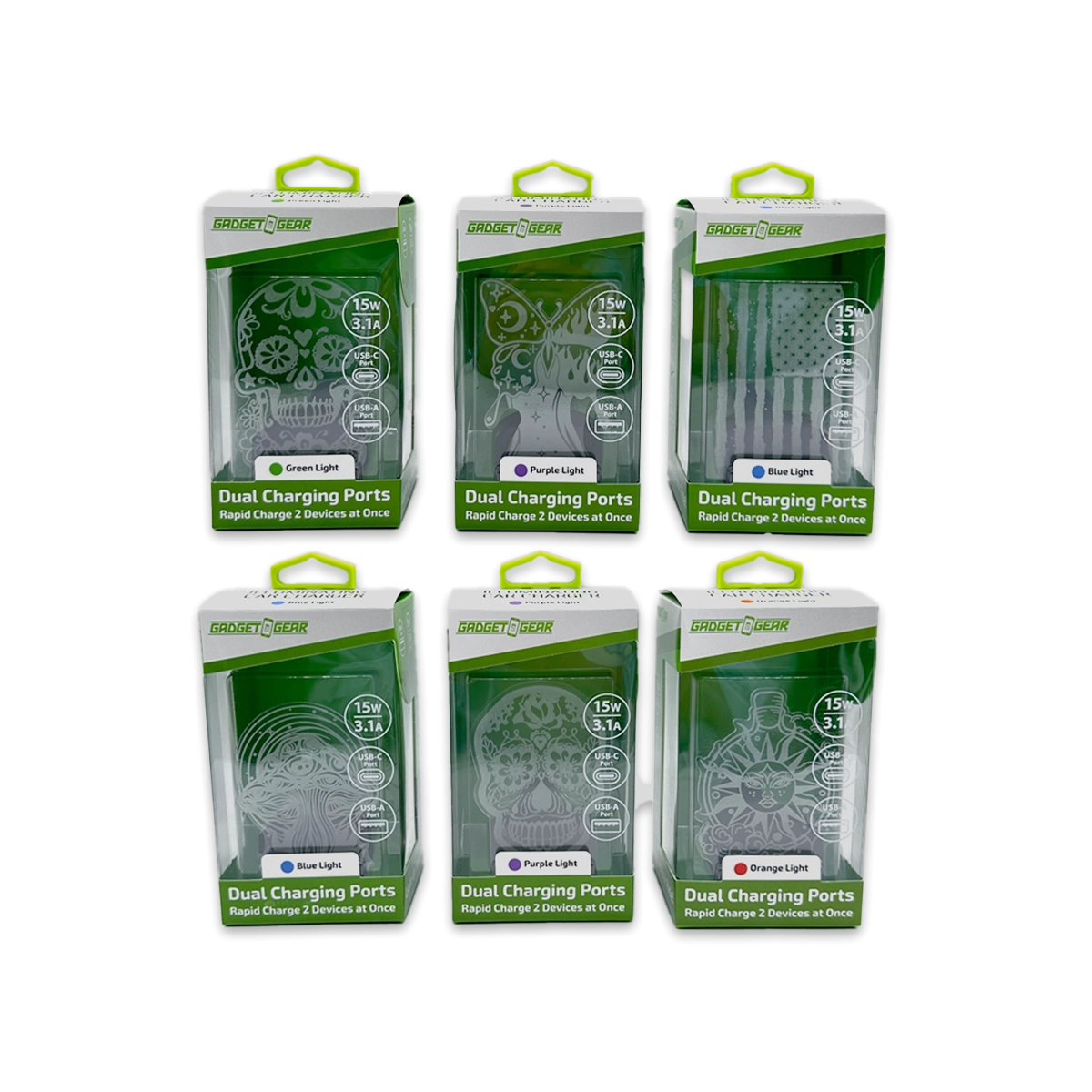 Car Charger DC Dual Port USB / USB-C with Illuminating Effects - 6 Pieces Per Retail Ready Display 25272