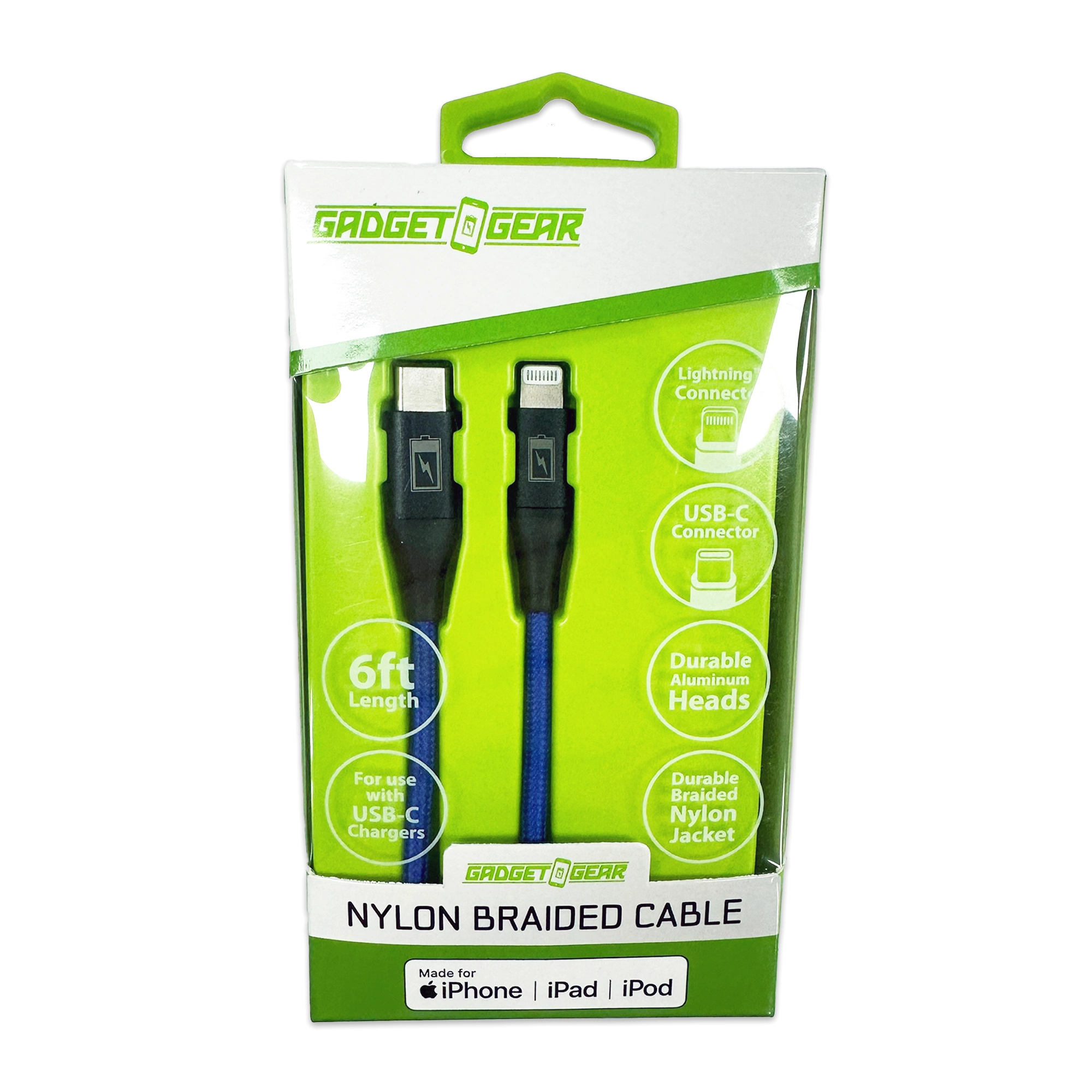 Charging Cable Braided Nylon USB-C to Lightning 6FT 2.4 Amp - 3 Pieces Per Pack 24606