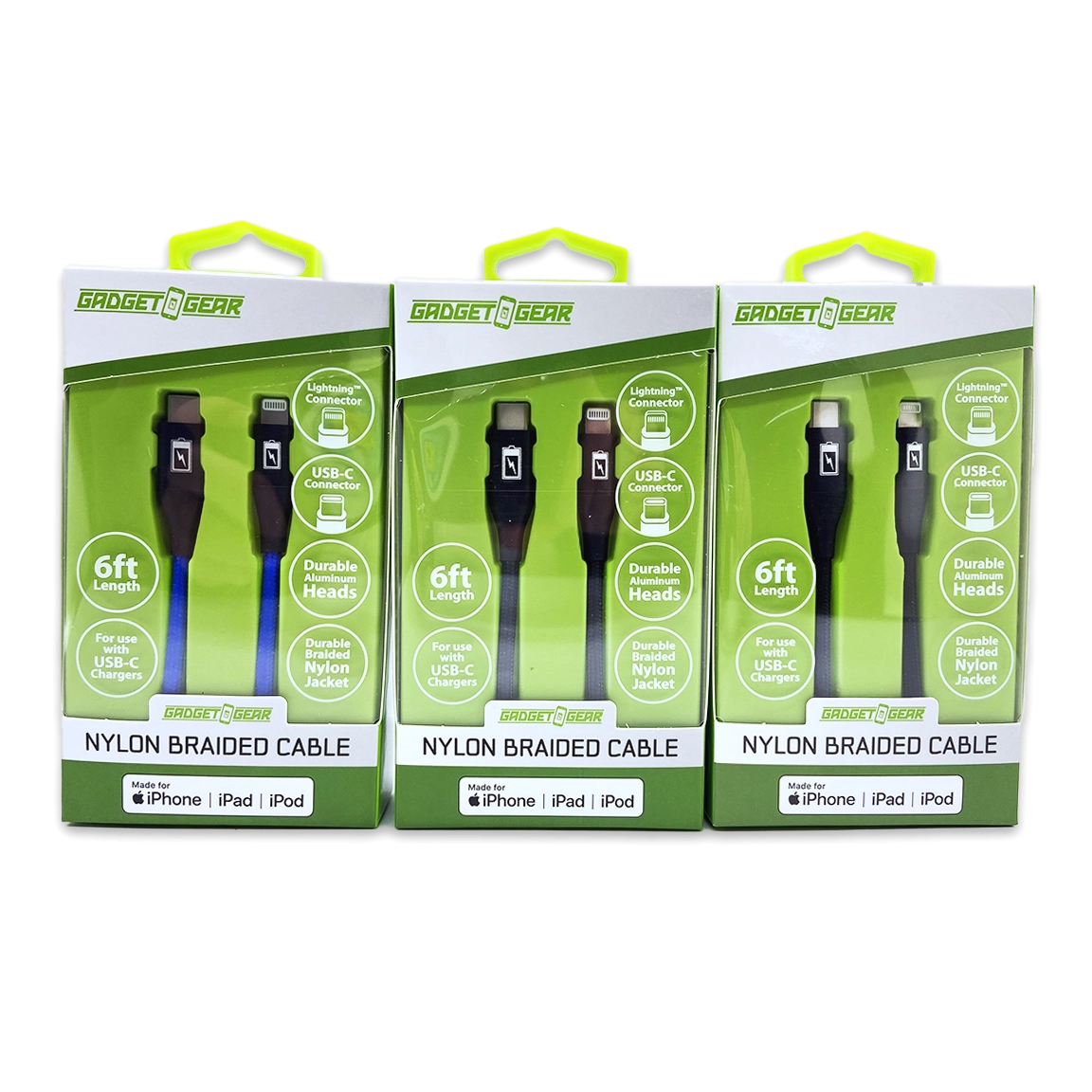 Charging Cable Braided Nylon USB-C to Lightning 6FT 2.4 Amp - 3 Pieces Per Pack 24606