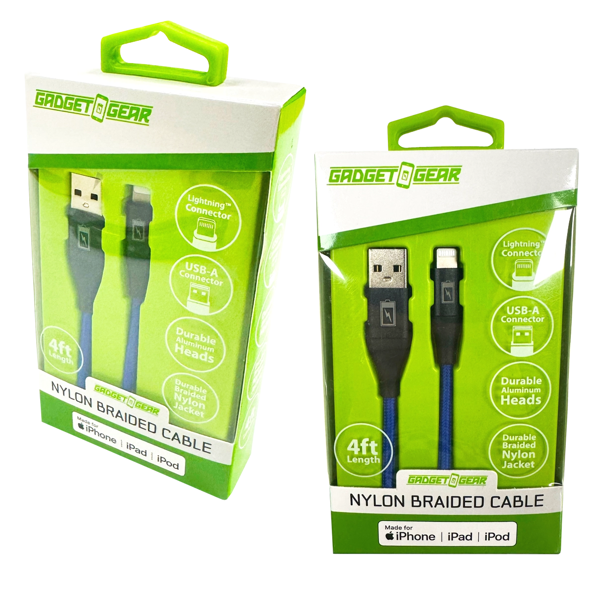 Charging Cable Nylon Braided USB to Lightning 4FT 2.4 Amp - 3 Pieces Per Pack 24603