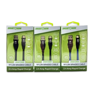 Charging Cable Nylon Braided USB to USB-C 4FT 2.4 Amp - 3 Pieces Per Pack 24616