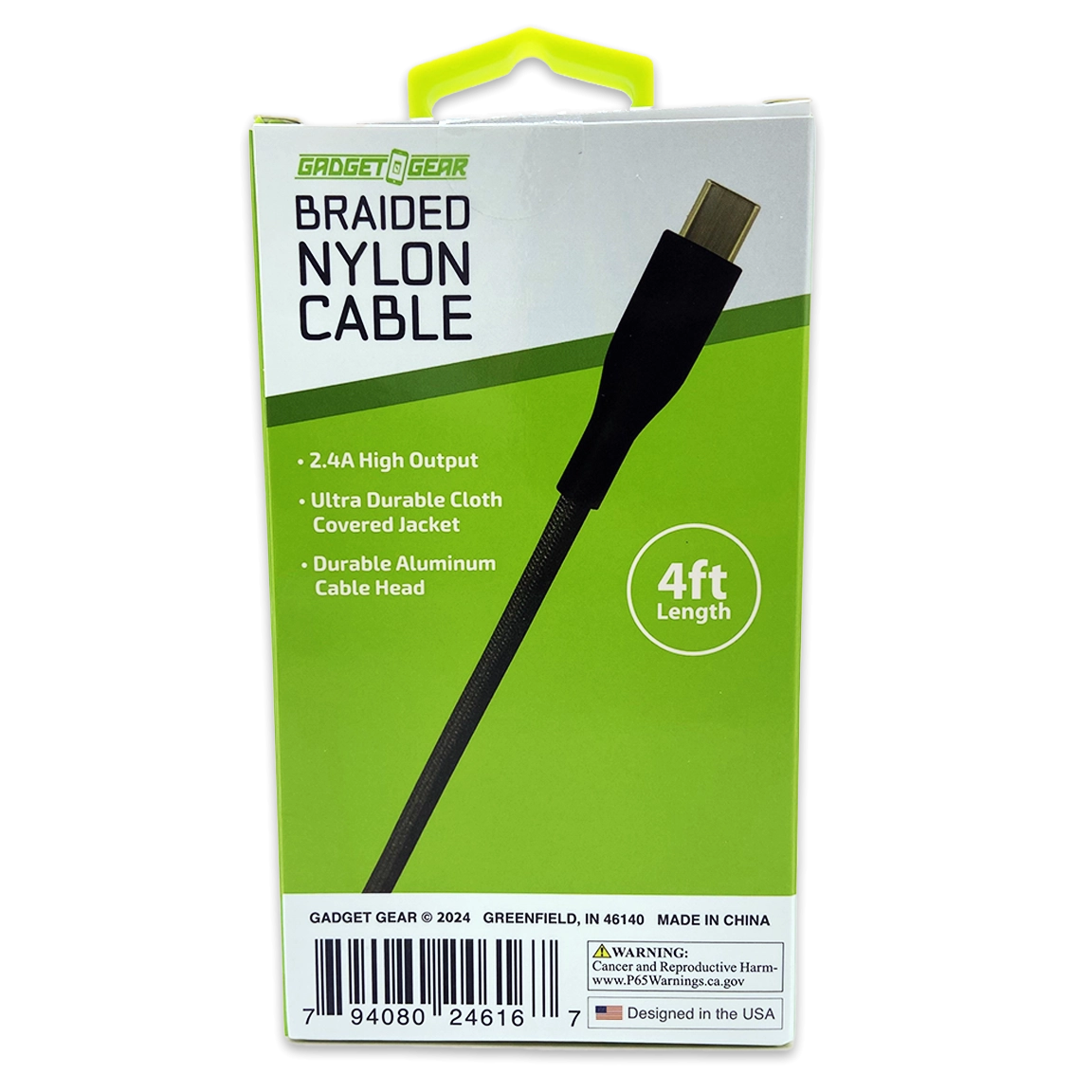 Charging Cable Nylon Braided USB to USB-C 4FT 2.4 Amp - 3 Pieces Per Pack 24616