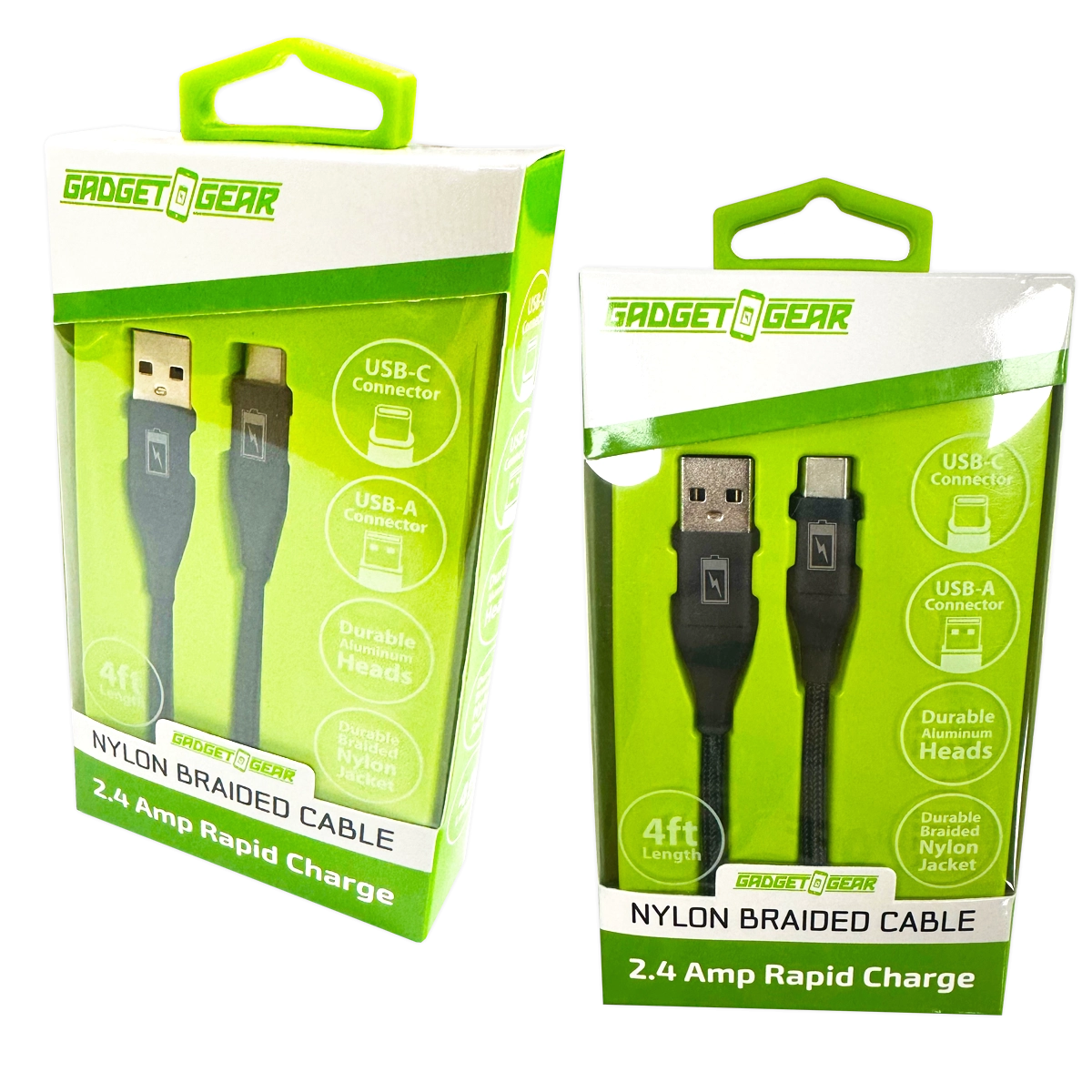 Charging Cable Nylon Braided USB to USB-C 4FT 2.4 Amp - 3 Pieces Per Pack 24616