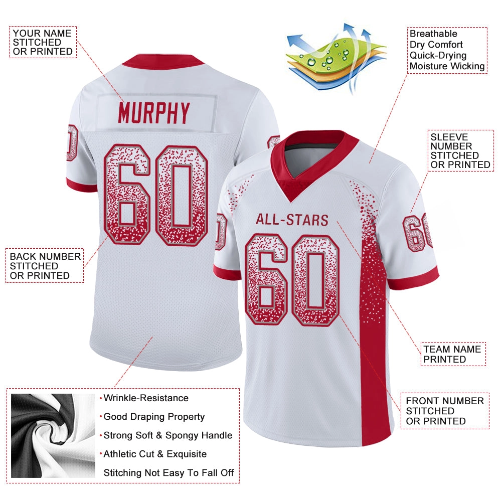 Custom White Red-Gray Mesh Drift Fashion Football Jersey