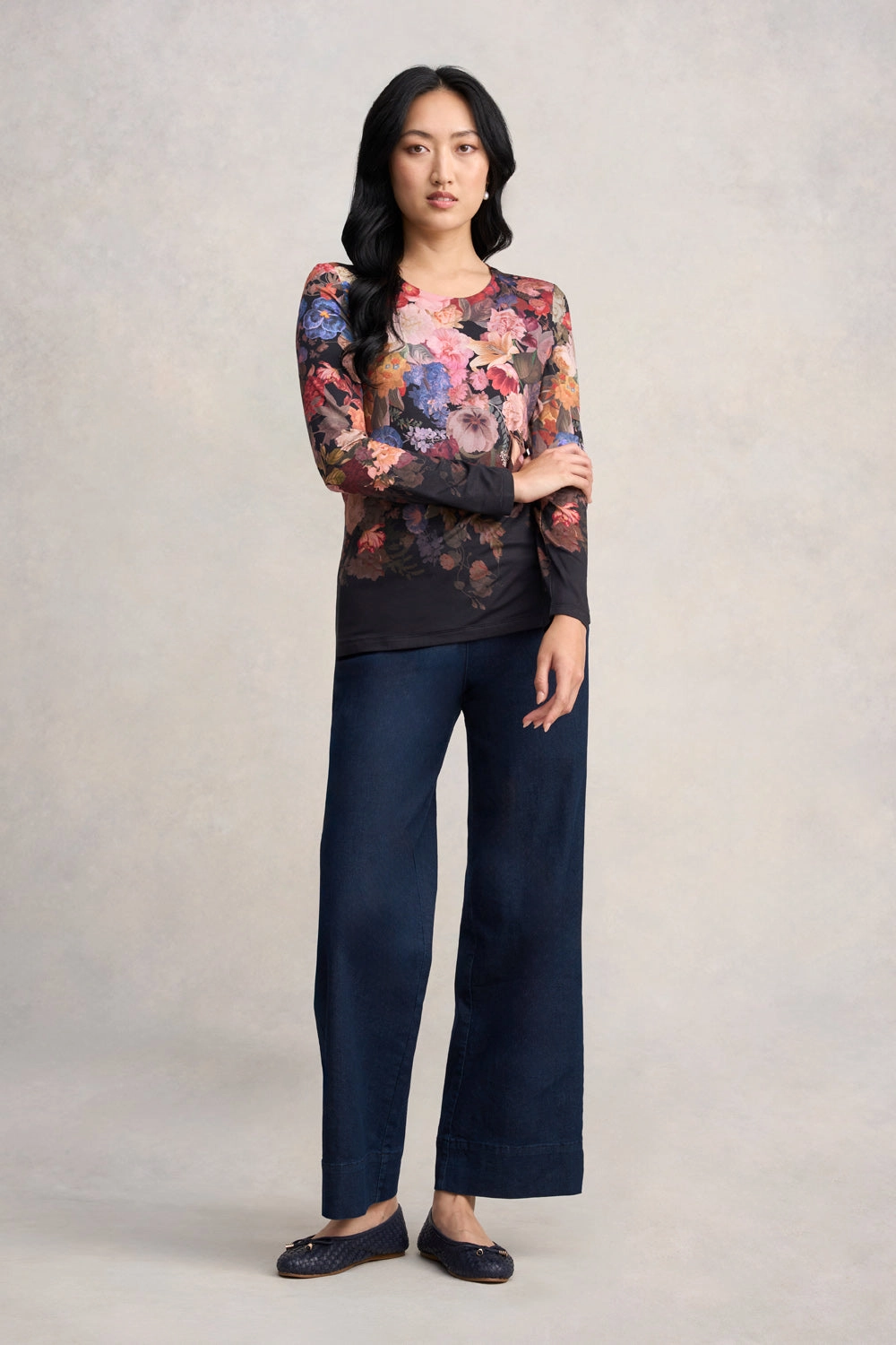 Double Layer Long Sleeve Tee - Midnight Floral