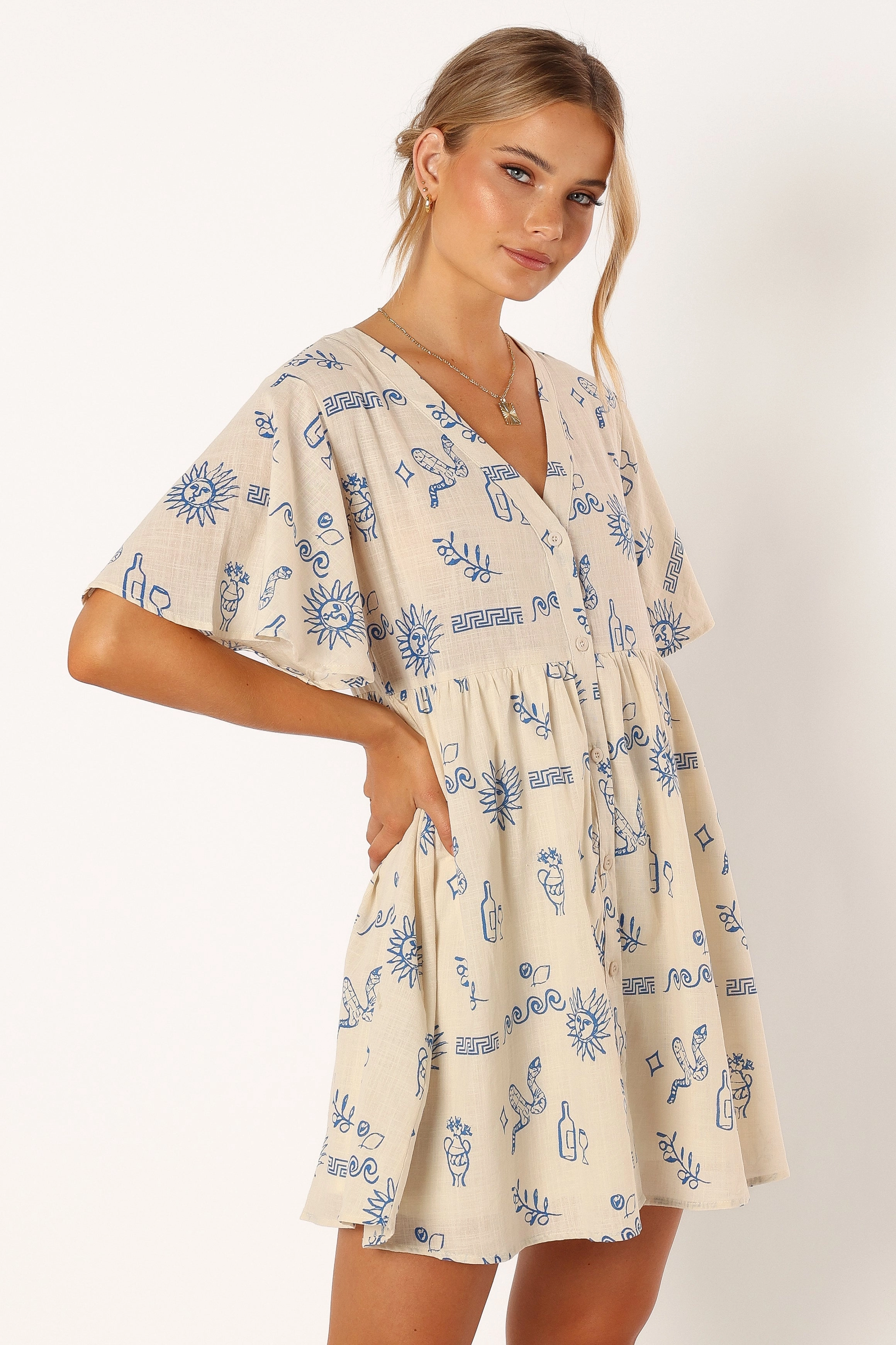 Elias Mini Dress - Beige Blue