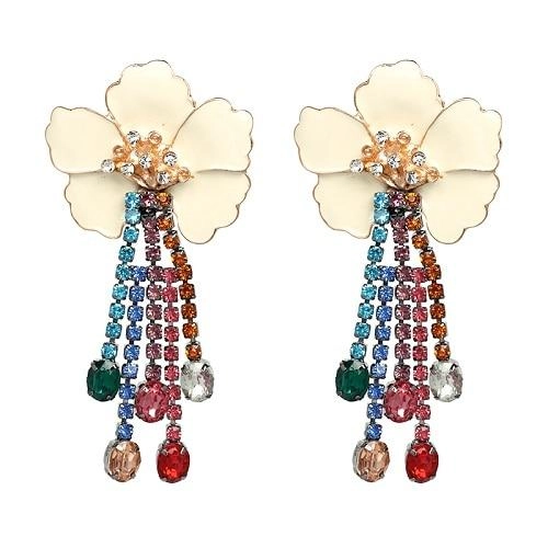 Flower Crystal Dangle Earrings