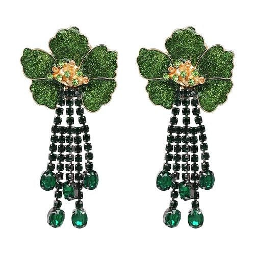 Flower Crystal Dangle Earrings
