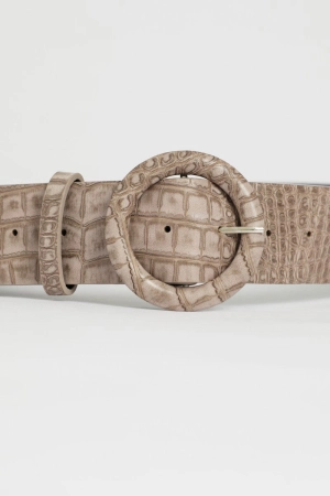 Grey Faux Croc Leather Round Buckle Belt