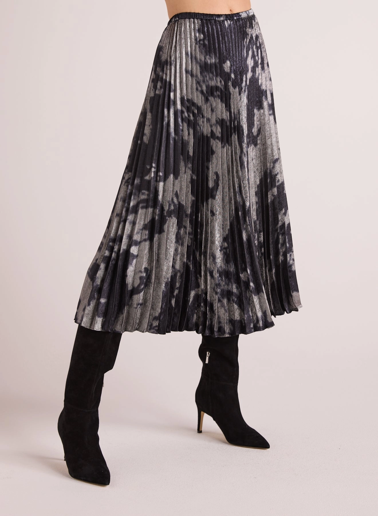 Hand Pleated Midi Skirt - Silver Dye Print