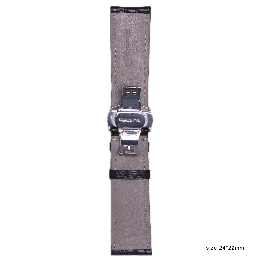 Handmade authentic crocodile black leather band size 24*22