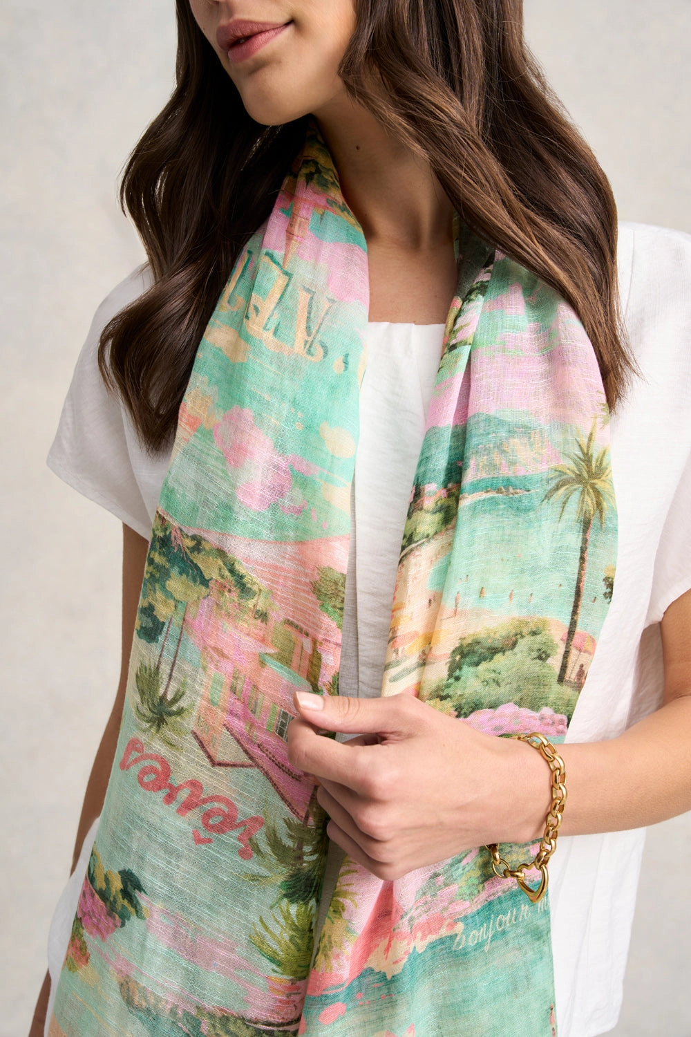 Holiday Print Linen Scarf - Multi