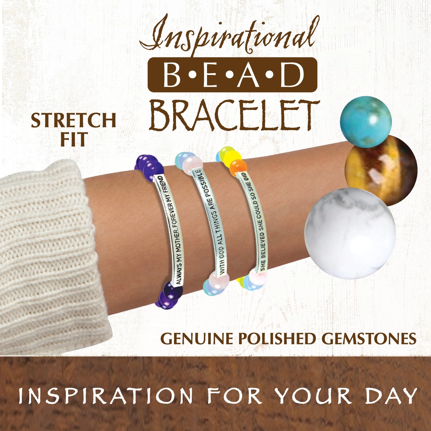 Inspirational Bead Bracelet with Saying - 6 Pieces Per Retail Ready Display 22142