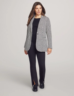 Knit Plaid One Button Notch Collar Jacket- Sale