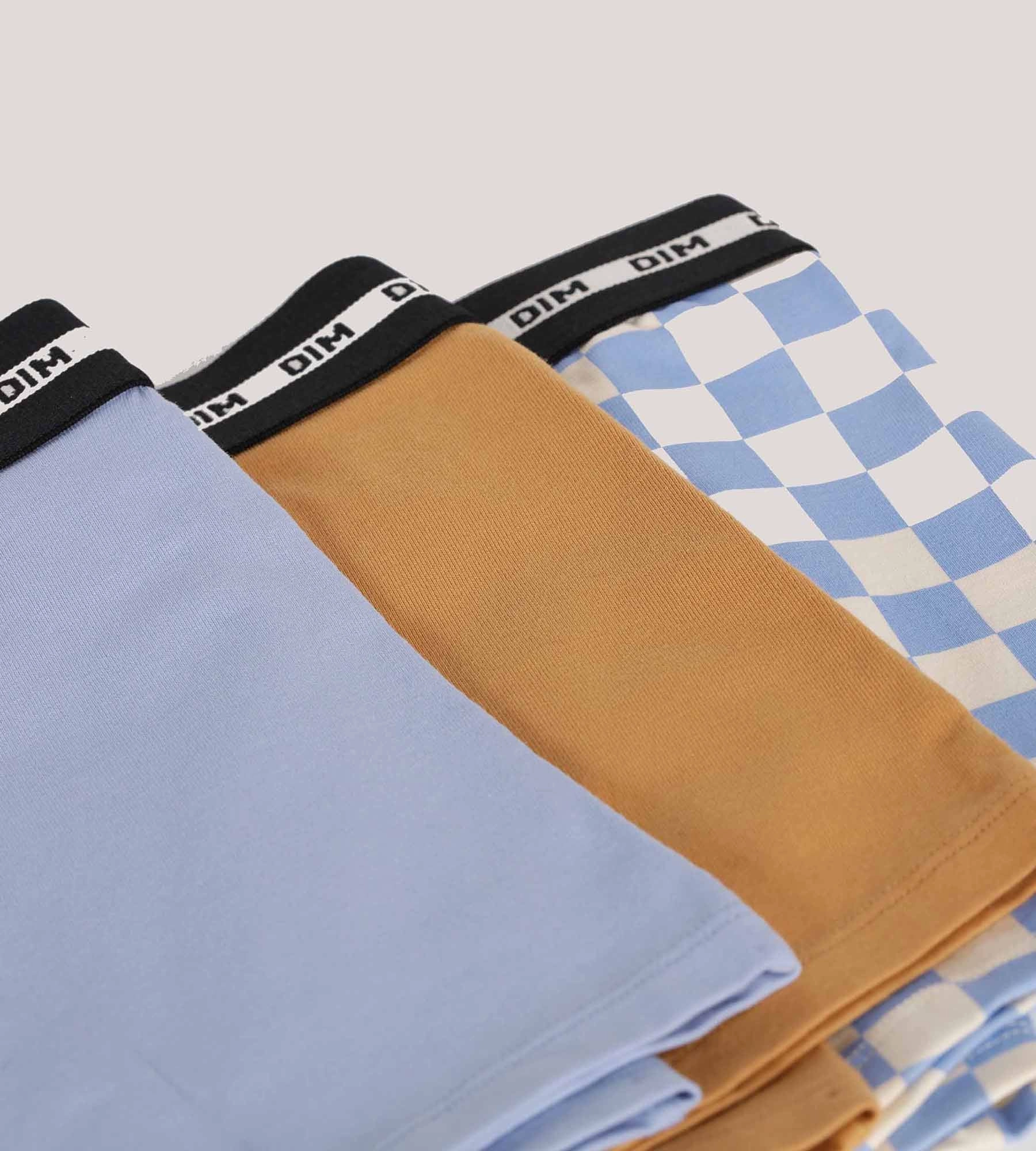 Lot de 3 boxers garçon à motif damier Lila Bleu Coton Stretch Fashion