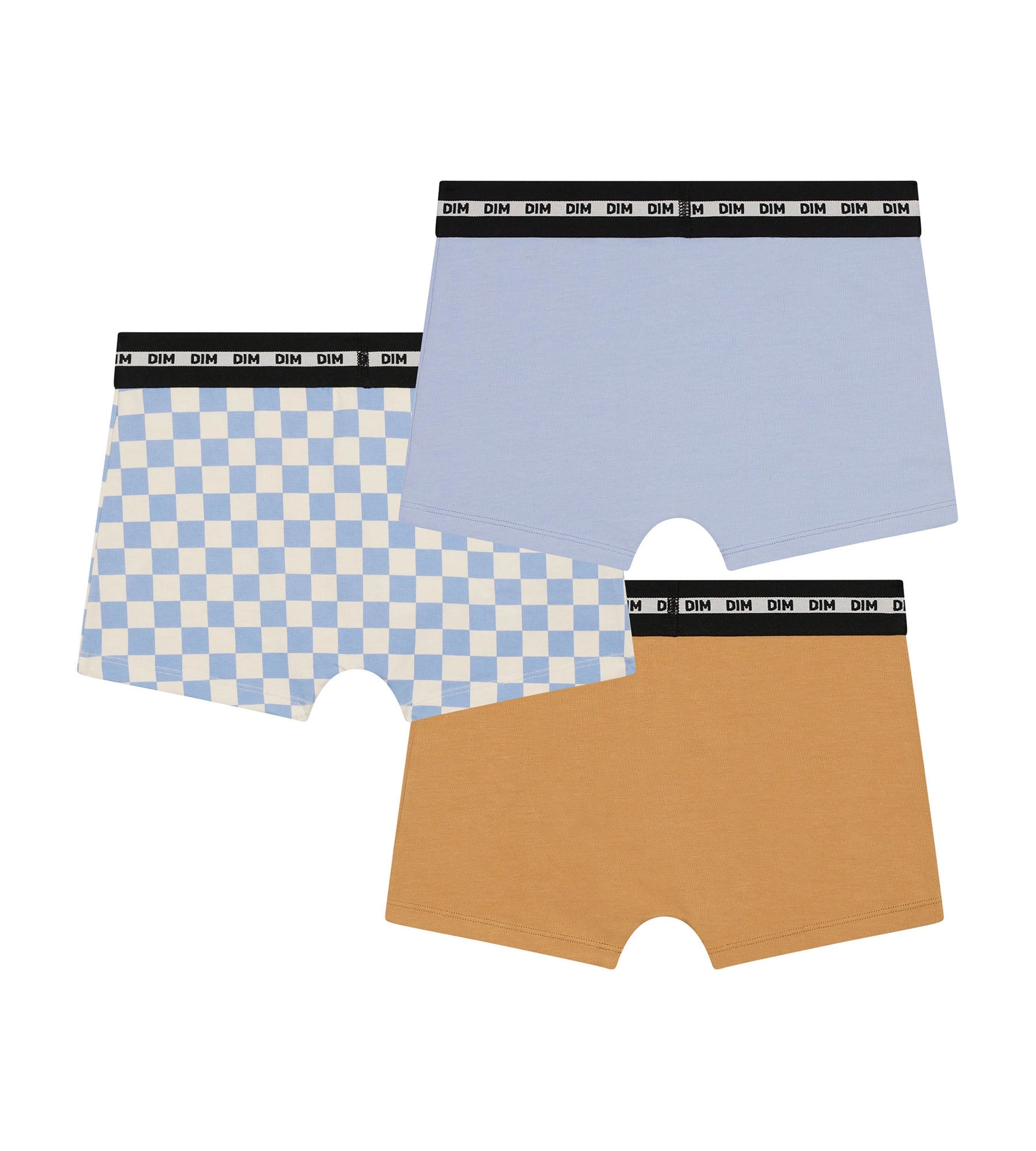 Lot de 3 boxers garçon à motif damier Lila Bleu Coton Stretch Fashion