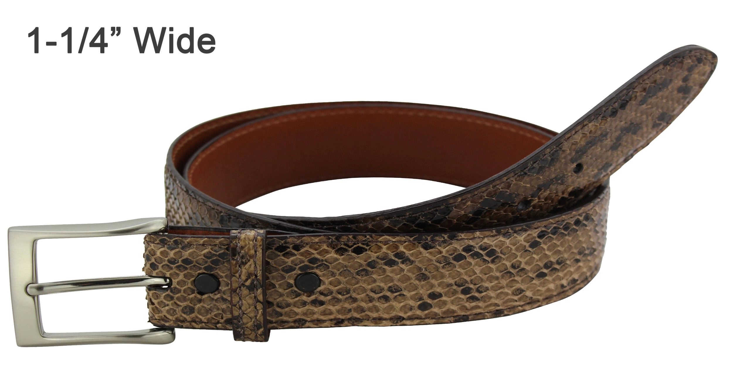 Men's Brown Anaconda Snake Skin Designer Full Grain Leather Belt **Made To Order Allow 5 To 6 Weeks To Ship