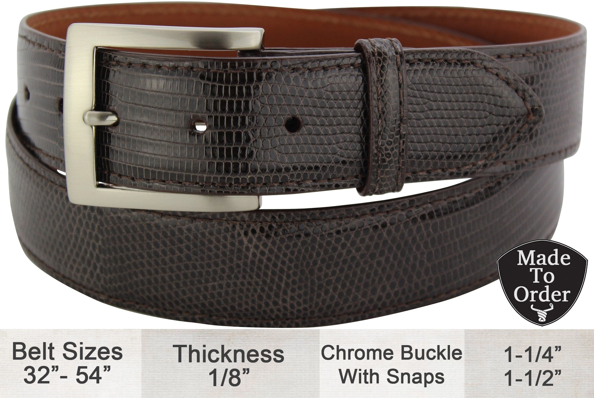Men's Brown Lizard Skin Designer Full Grain Leather Belt **Made To Order Allow 5 To 6 Weeks To Ship