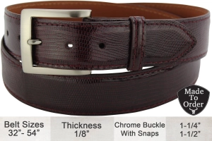Men's Burgundy Lizard Skin Designer Full Grain Leather Belt **Made To Order Allow 5 To 6 Weeks To Ship