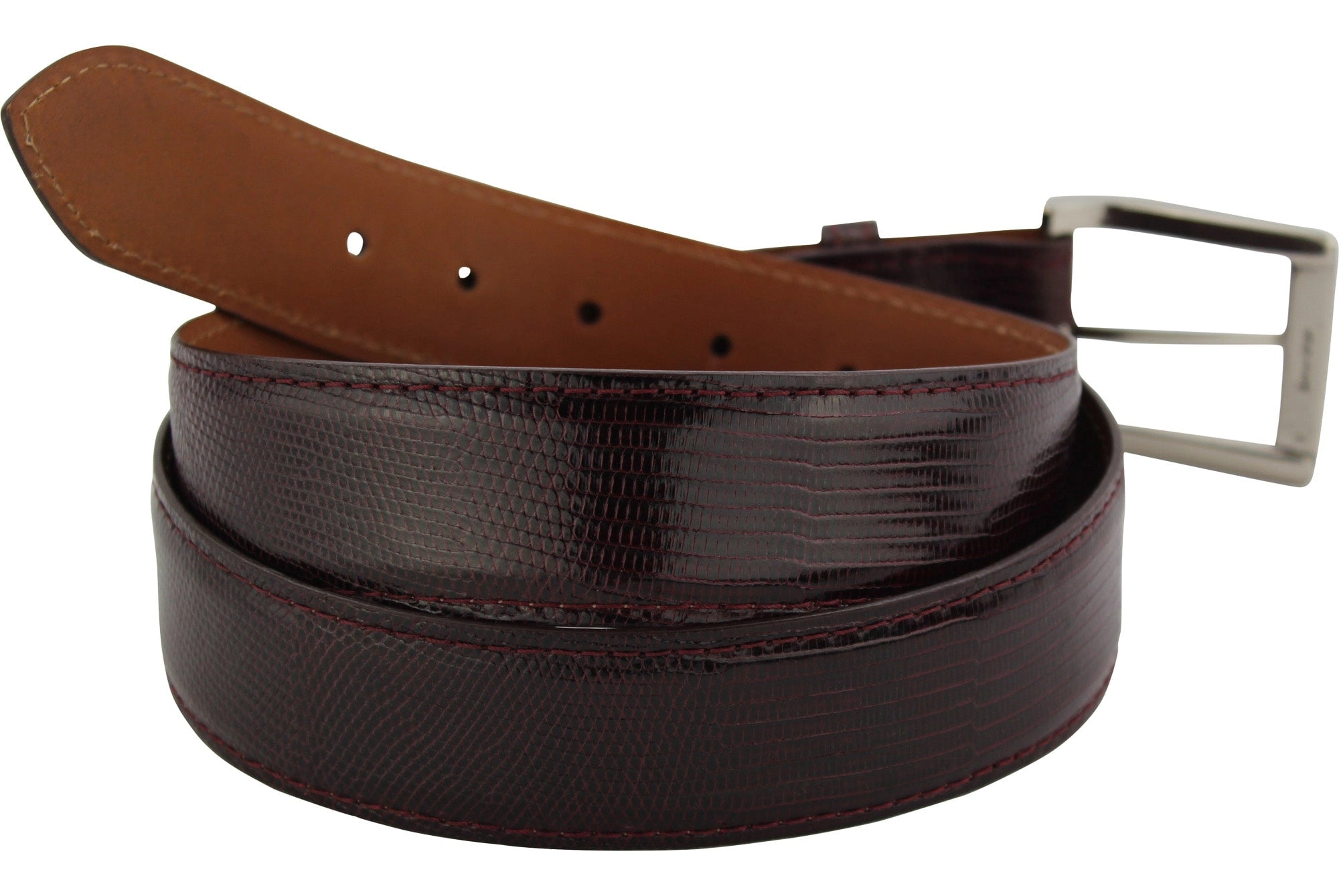 Men's Burgundy Lizard Skin Designer Full Grain Leather Belt **Made To Order Allow 5 To 6 Weeks To Ship