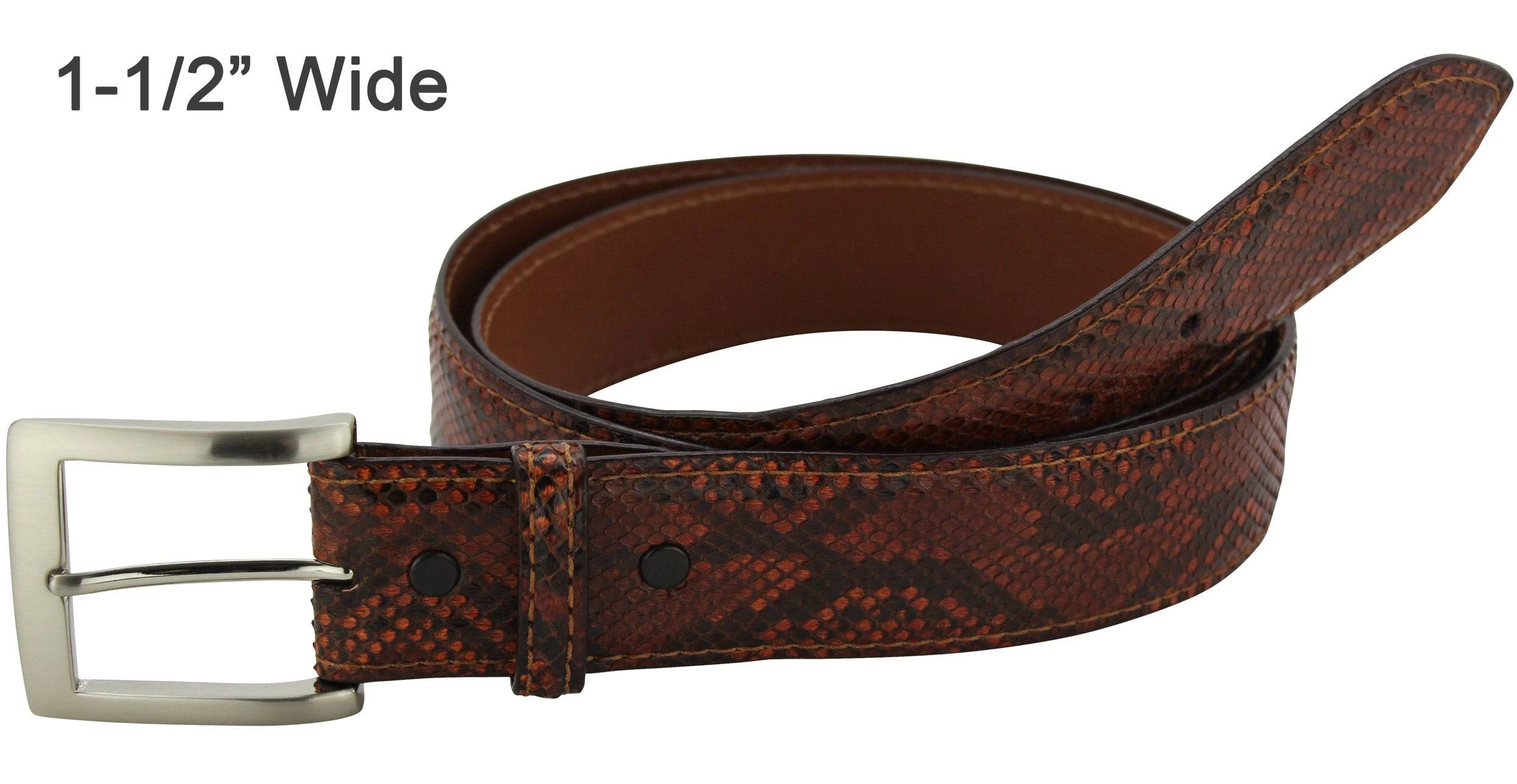 Men's Cognac Python Snake Skin Designer Full Grain Leather Belt **Made To Order Allow 5 To 6 Weeks To Ship