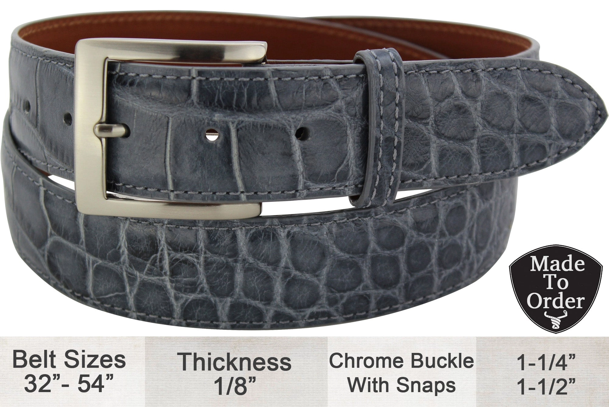Men's Gray Alligator Designer Full Grain Leather Belt **Made To Order Allow 5 To 6 Weeks To Ship