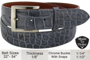 Men's Gray Alligator Designer Full Grain Leather Belt **Made To Order Allow 5 To 6 Weeks To Ship