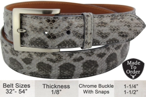 Men's Gray Anaconda Snake Skin Designer Full Grain Leather Belt **Made To Order Allow 5 To 6 Weeks To Ship