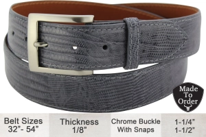 Men's Gray Lizard Skin Designer Full Grain Leather Belt **Made To Order Allow 5 To 6 Weeks To Ship