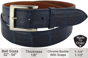 Men's Navy Blue American Alligator Designer Full Grain Leather Belt **Made To Order Allow 5 To 6 Weeks To Ship