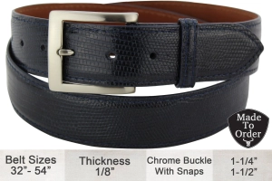 Men's Navy Blue Lizard Skin Designer Full Grain Leather Belt **Made To Order Allow 5 To 6 Weeks To Ship