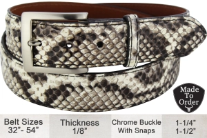 Men's Python Snake Skin Designer Full Grain Leather Belt **Made To Order Allow 5 To 6 Weeks To Ship