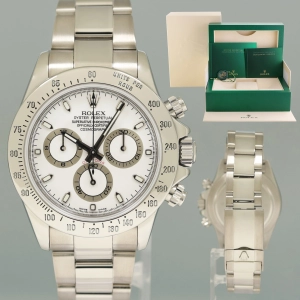MINT 2008 Rolex Daytona 116520 White Dial Steel Chronograph 40mm Watch Box