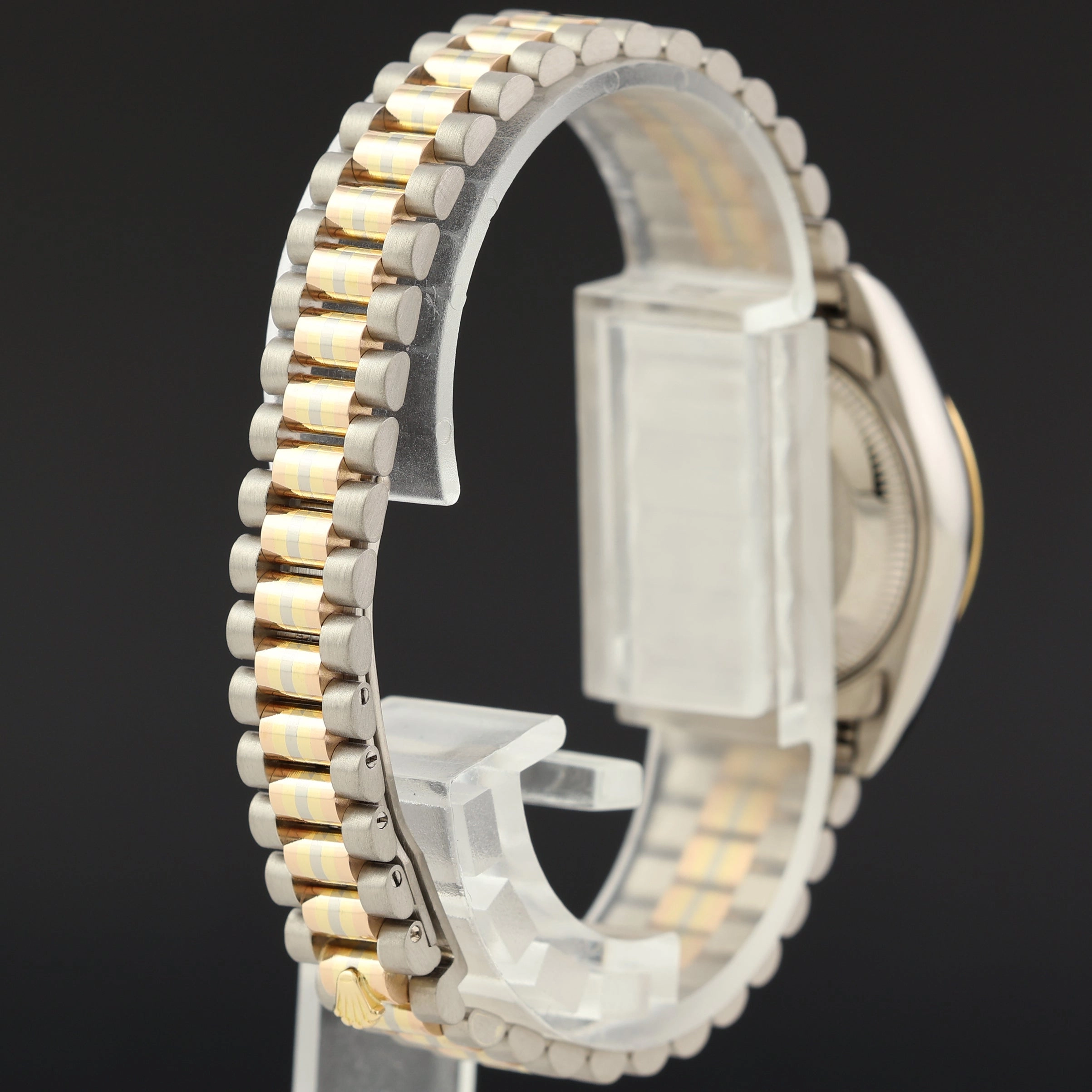 MINT Ladies Rolex 26mm President Rose White Yellow Gold 69179 Tridor Diamond Watch