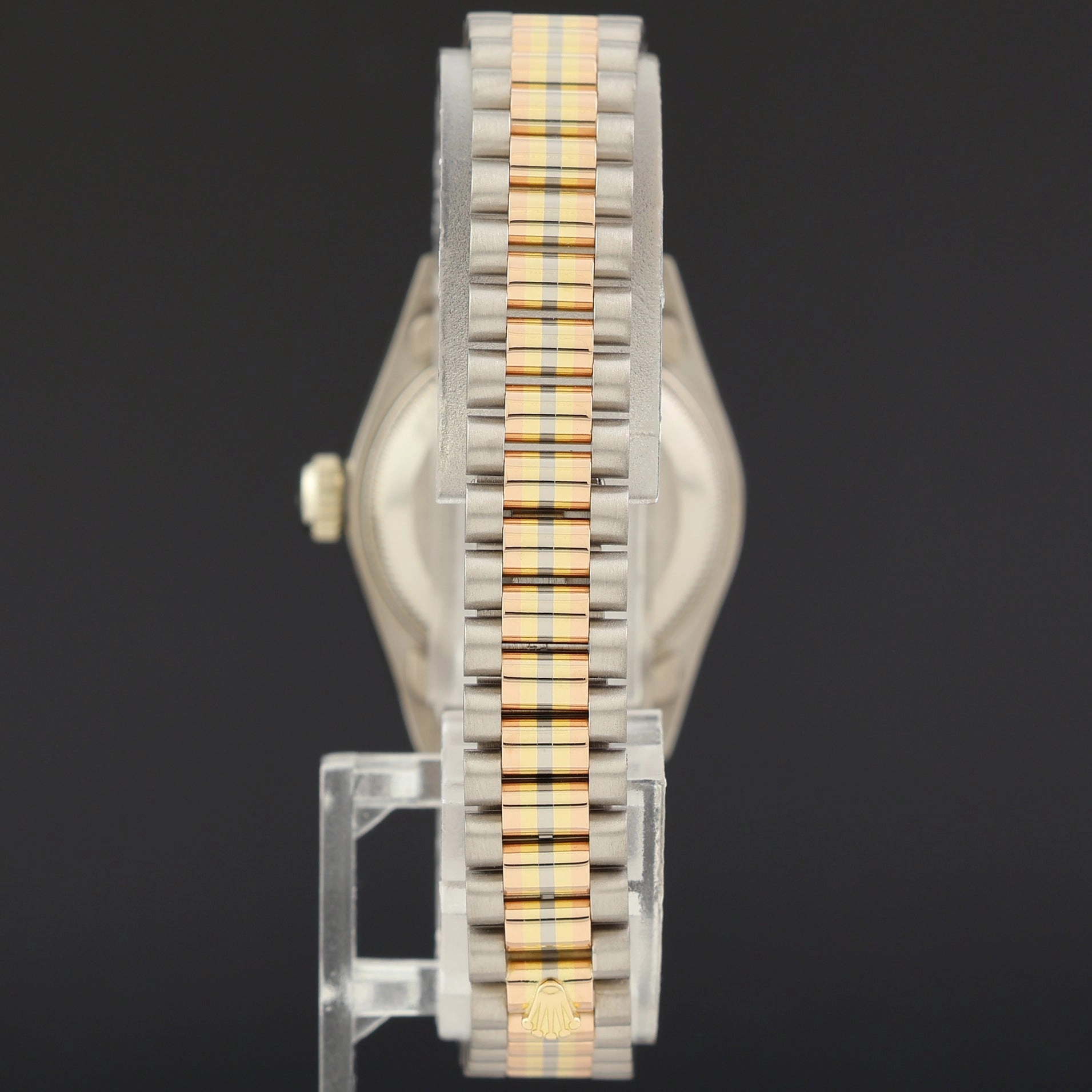 MINT Ladies Rolex 26mm President Rose White Yellow Gold 69179 Tridor Diamond Watch
