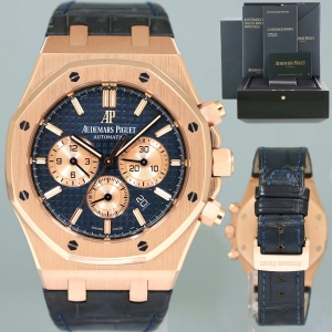 MINT PAPERS Audemars Piguet Royal Oak Blue Dial Chrono Rose Gold 26331OR Watch