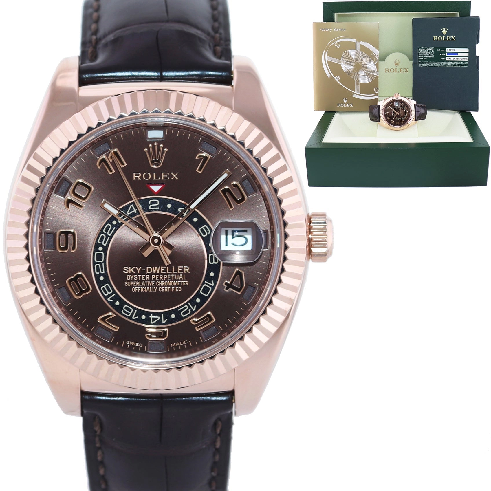 MINT PAPERS Rolex Sky-Dweller Rose Gold 326135 42mm Chocolate Watch Box